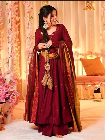 Women’s Cotton Printed Anarkali Kurta With Palazzo & Dupatta Set - Image 3