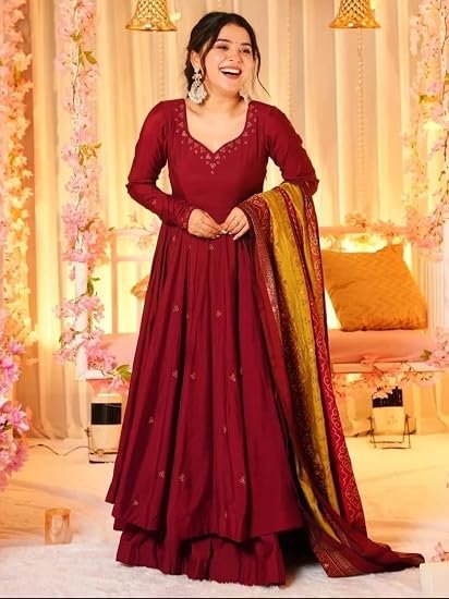 Women’s Cotton Printed Anarkali Kurta With Palazzo & Dupatta Set - Image 4
