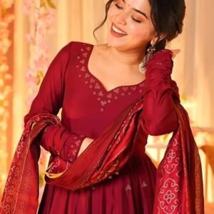 Women’s Cotton Printed Anarkali Kurta With Palazzo & Dupatta Set