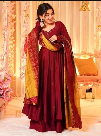 Women’s Cotton Printed Anarkali Kurta With Palazzo & Dupatta Set - Image 2